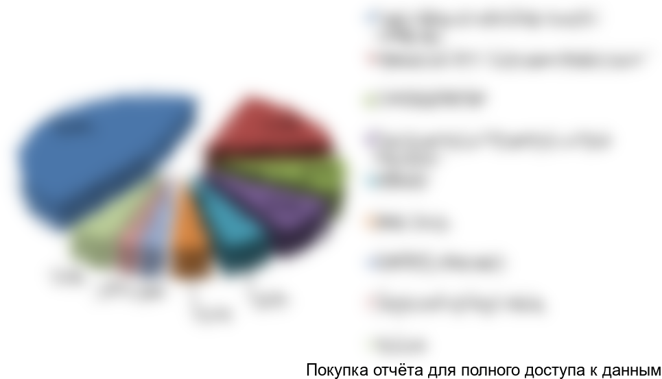 Рисунок 4. Структура рынка сульфатов железа в России по крупнейшим игрокам в 2017 г., в натуральном выражении