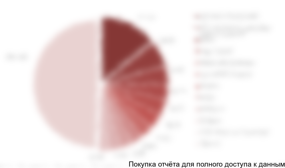 Рисунок 25. Структура импорта грохотов по компаниям-производителям в натуральном выражении в 2017 г., шт. и %