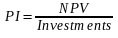Индекс прибыльности PI рассчитывается по формуле 3.