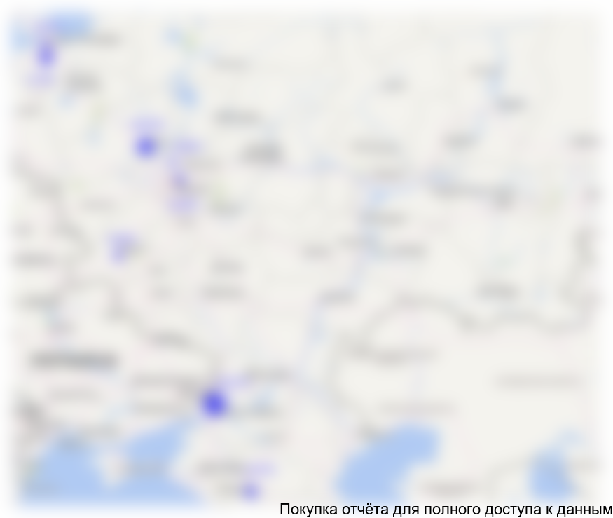 Рисунок 3.2 Расположение крупнейших потребителей бумаги-основы на карте РФ