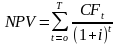Чистый дисконтированный доход NPV рассчитывается по формуле 1.