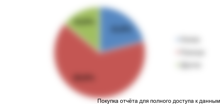 Диаграмма 5. Структура рынка мягких сыров и моцарелл по сегментам потребления, РФ, 2016 год