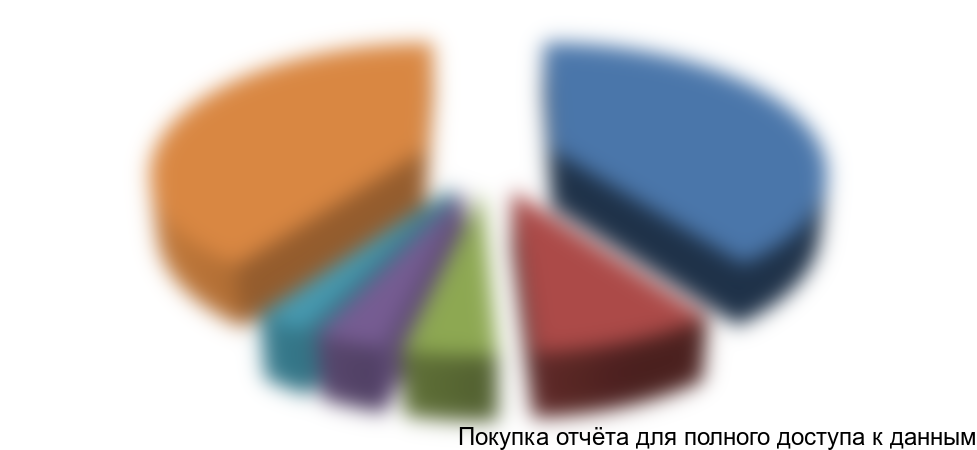 Рисунок 20. Доля рынка ТОП-5 конкурентов по предоставлению в аренду банковских ячеек в стоимостном выражении в 2015 году