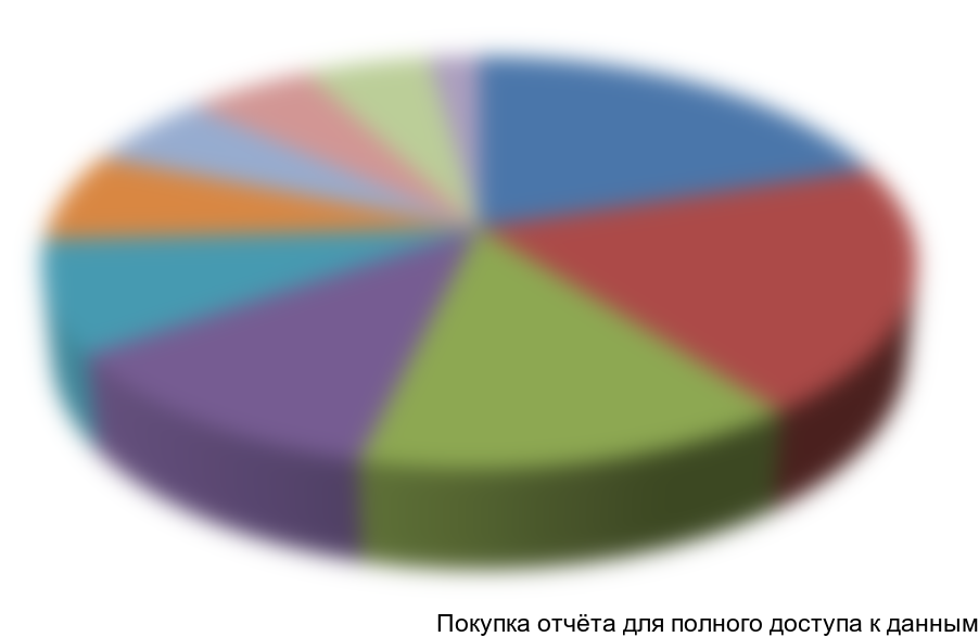 Сегментация взрывозащищенных двигателей по производителям-импортерам представлена на диаграмме ниже (сегментация приведена на основе данных ТН ВЭД 2011 г.)