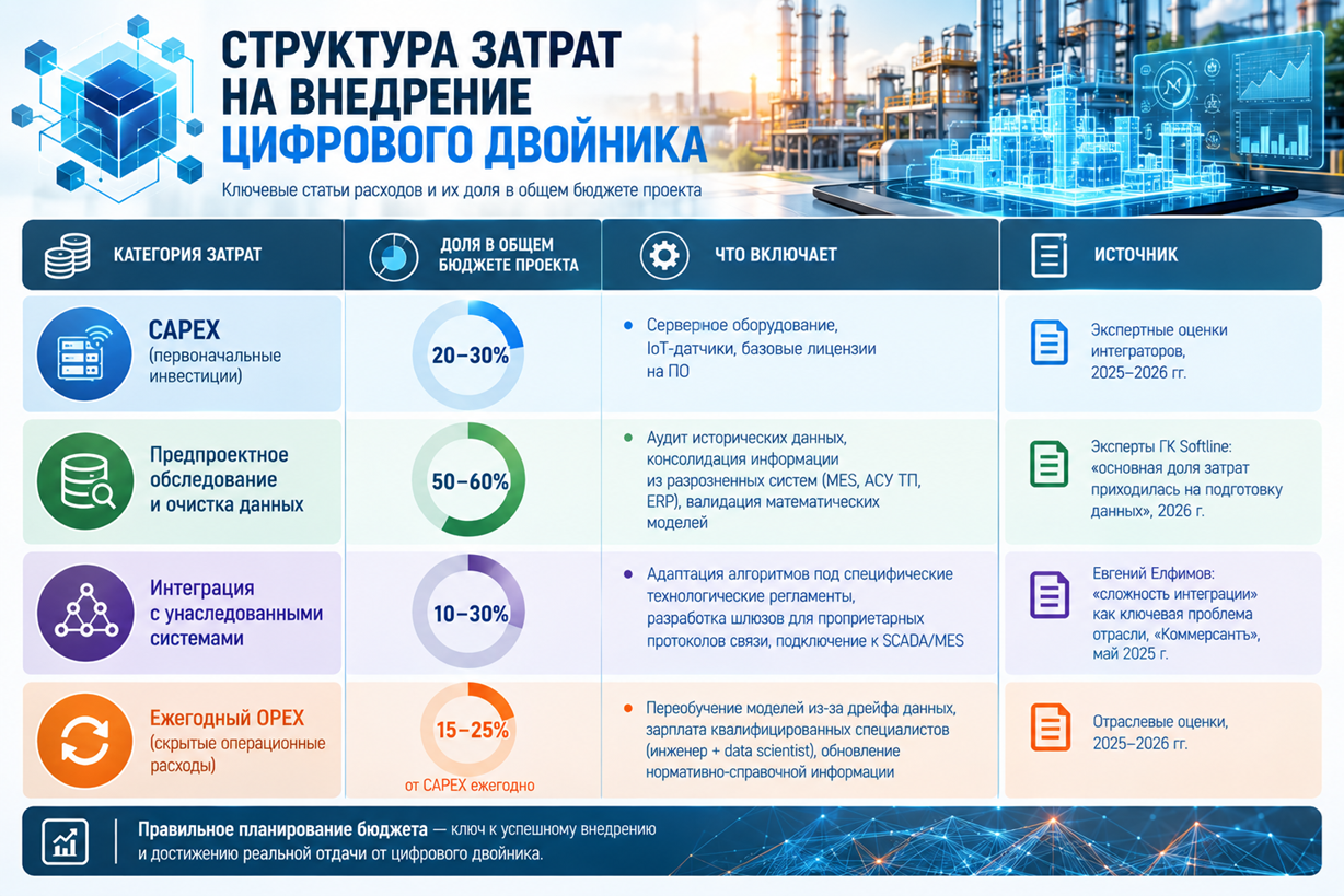 Структура затрат на внедрение цифрового двойника