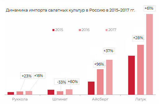 Динамика рынка салатных культур в России в 2015-2017 гг.