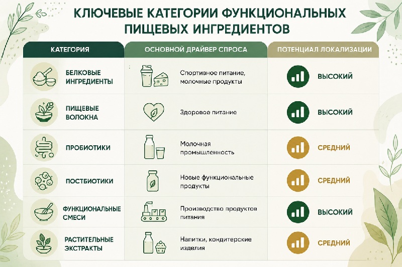 Ключевые категории функциональных пищевых ингредиентов