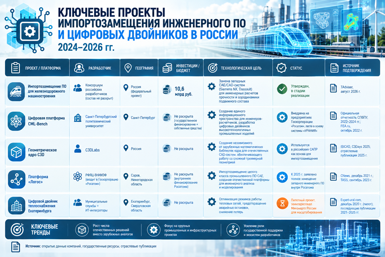 Ключевые проекты импортозамещения инженерного ПО и цифровых двойников в России, 2024–2026 гг.