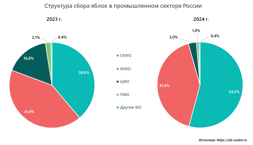 Структура сбора яблок в промышленном секторе России