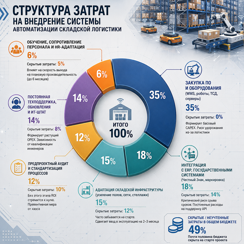 Структура затрат на внедрение системы автоматизации складской логистики