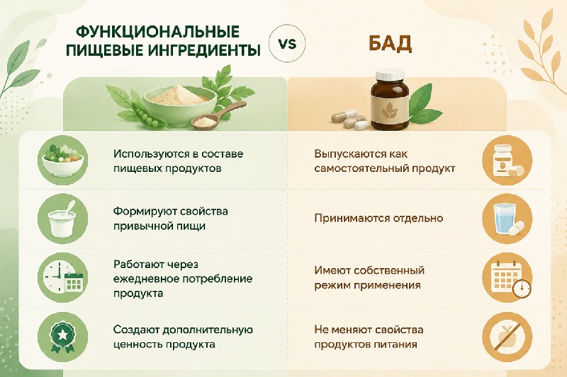 Сравнение функциональных пищевых ингредиентов и БАД
