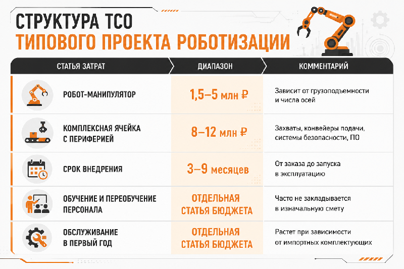 Структура TCO типового проекта роботизации